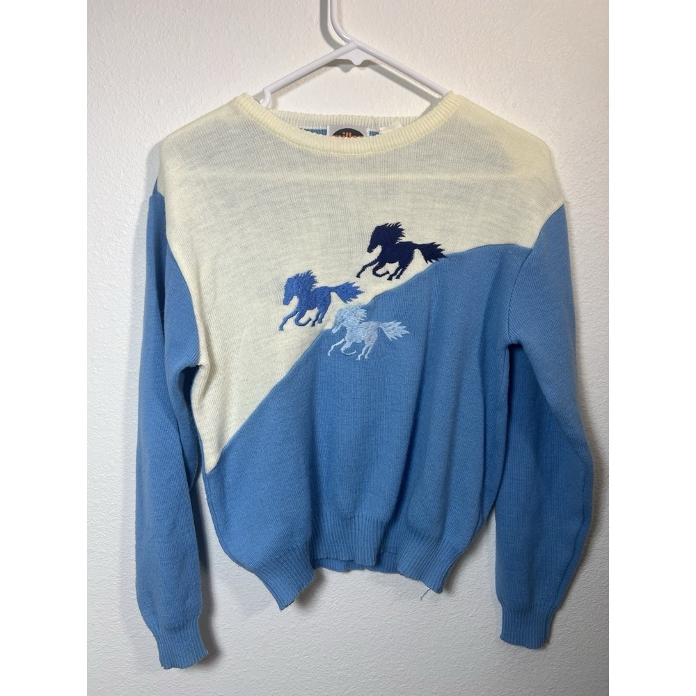 Vintage Miller Outerwear Horse Sweater XL Western Blue Embroidered